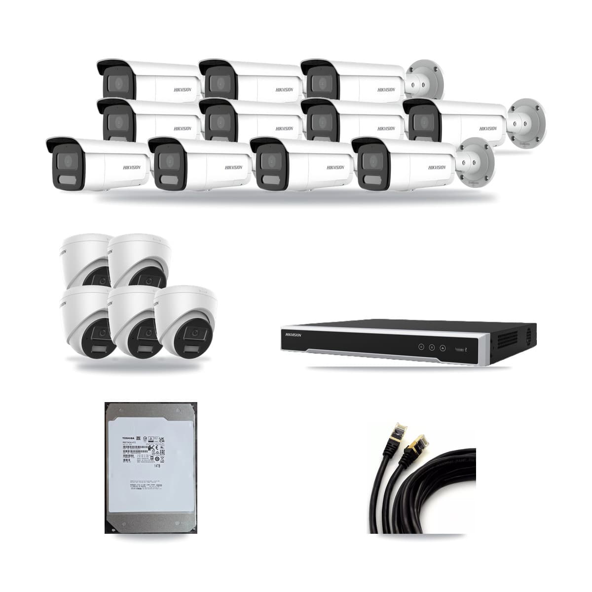 Hikvision 16-Channel 4MP CCTV Kit — 5 Turret + 11 Bullet Cameras + 14TB Recording (DS-7616NI-M2 Recorder) - Image 1