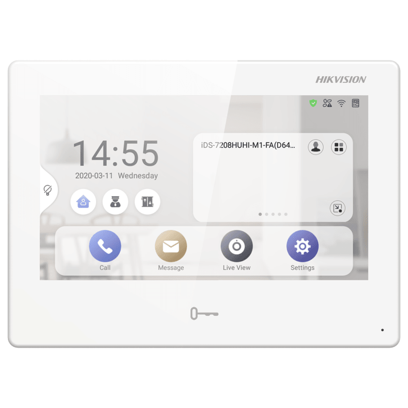 Hikvision7″ Indoor Android Station , Curved LCD Touch Screen, WiFi, Alarm I/O 8/2, 12VDC/PoE, 3 year warranty - Image 1