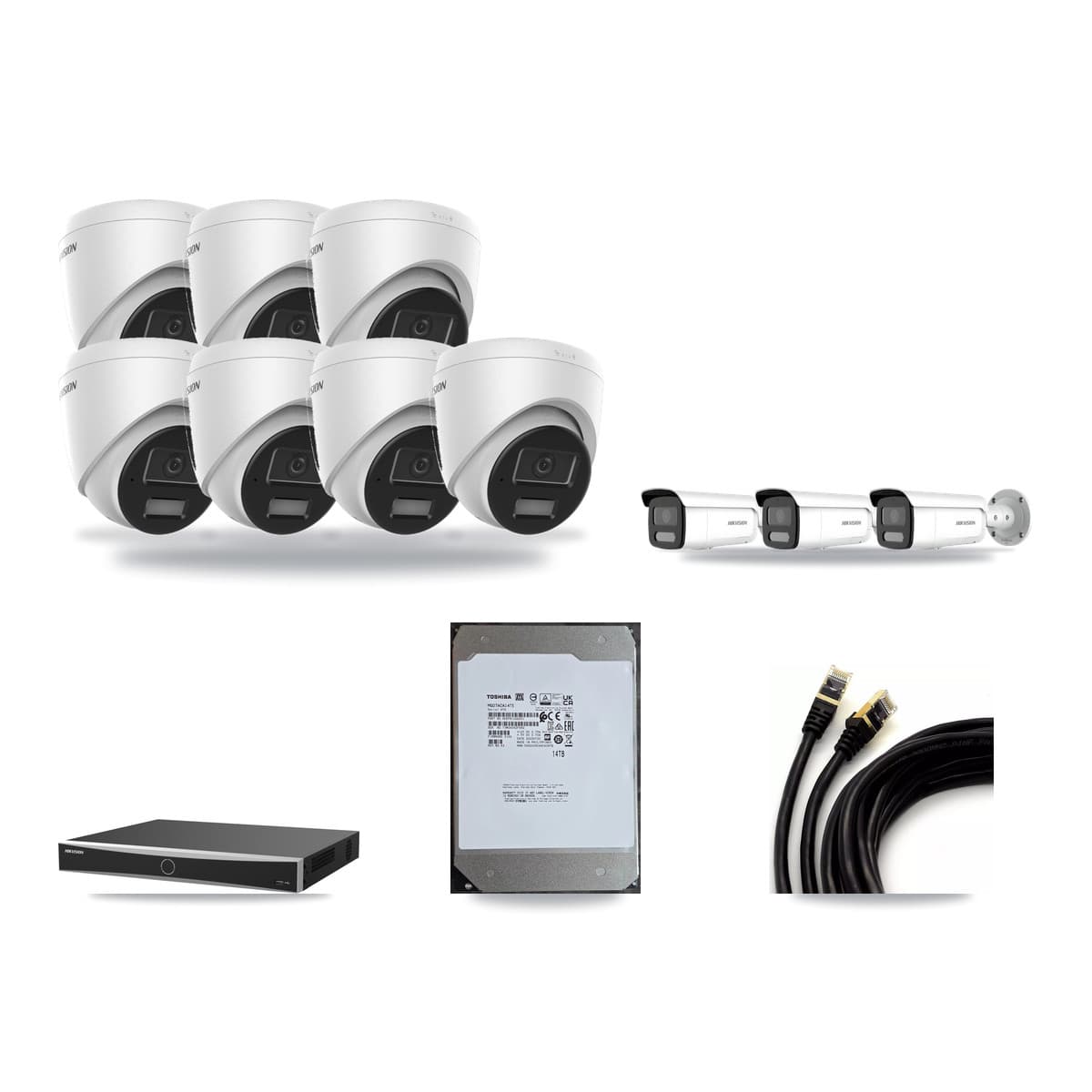 Hikvision 16-Channel 4MP CCTV Kit — 7 DS-2CD1343G2 Turret + 3 DS-2CD2T47G2H Bullet Cameras + 14TB Recording - Image 1