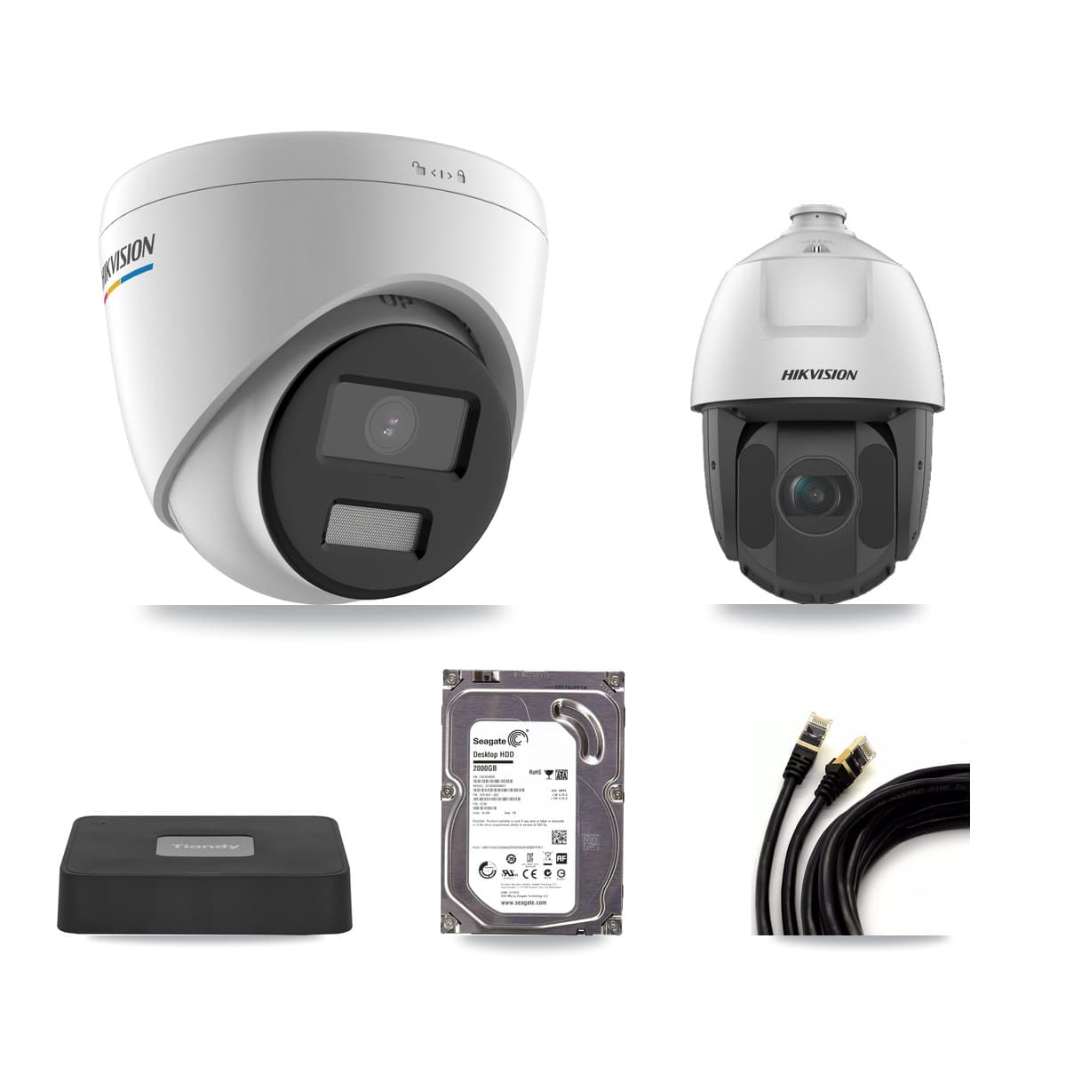 Hikvision & Tiandy 4-Channel 2MP CCTV Kit — 2 Turret + 1 PTZ Cameras + 2TB Recording