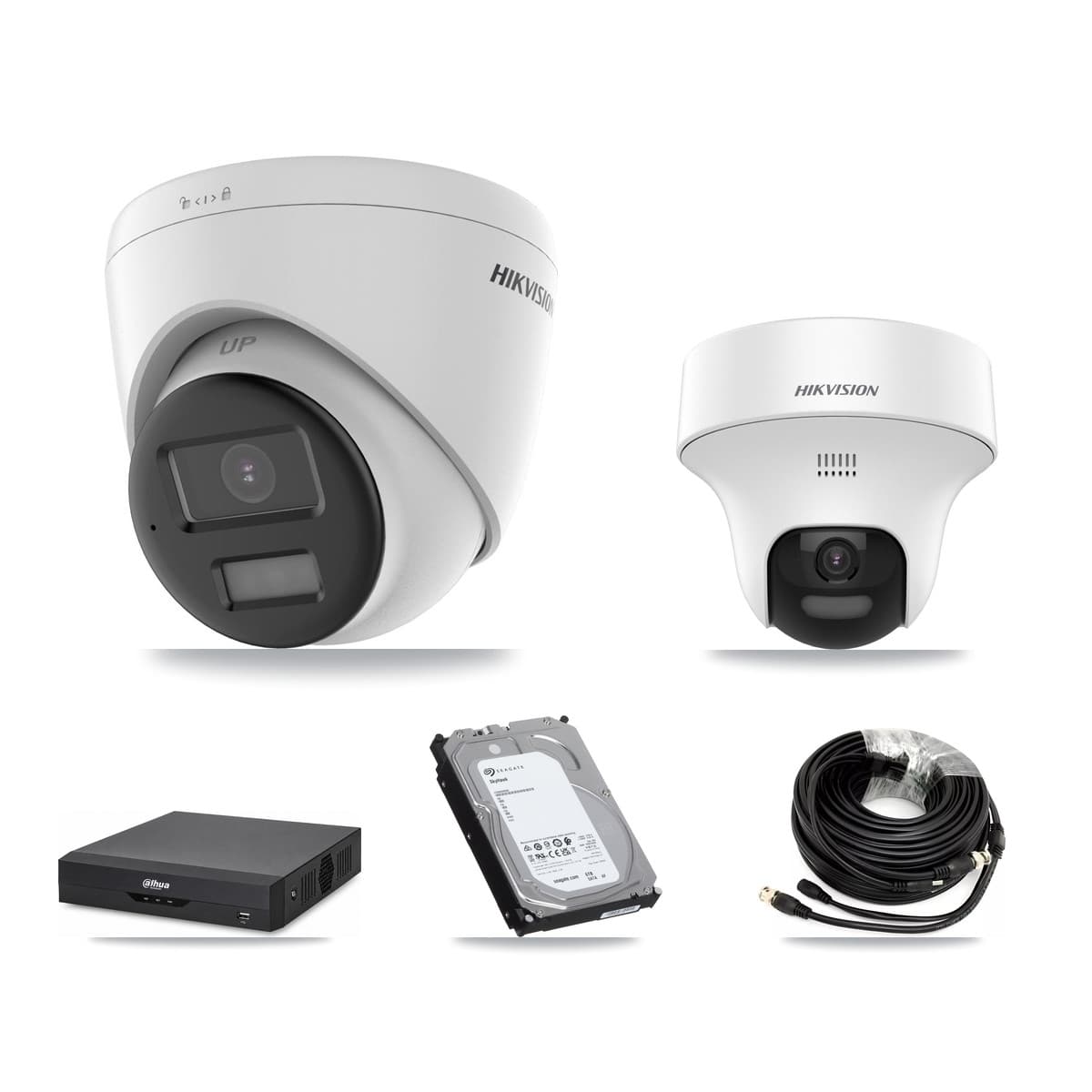 Hikvision & Dahua 4-Channel 5MP CCTV Kit — 1 DS-2CE70K0T + 2 DS-2CE78K0T Turret Cameras + 6TB Recording