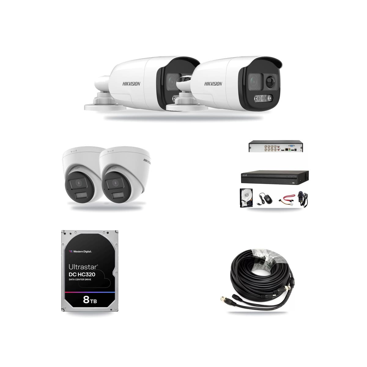 Hikvision & Dahua 8-Channel 5MP – 4K CCTV Kit — 2 DS-2CE12KF3T 5MP Bullet + 2 DS-2CE78U0T 4K Turret Cameras + 8TB Recording (XVR-3108AD Recorder) - Image 1