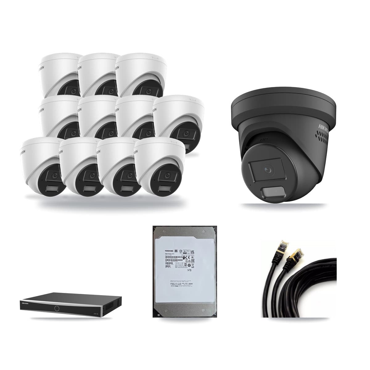 Hikvision 16-Channel 4MP CCTV Kit — 11 DS-2CD1343G2 + 1 DS-2CD2347G2 Turret Cameras + 14TB Recording - Image 1