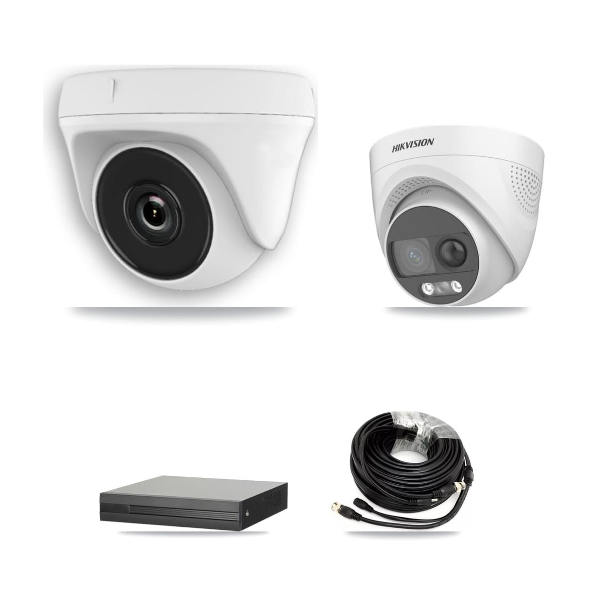 Hikvision 4-Channel 2MP – 5MP CCTV Kit — 1 DS-2CE72KF3T 5MP Turret + 3 White HDT-2MP-N20W 2MP Dome Cameras + 3TB Recording (XVR-3104HS Recorder) - Image 1