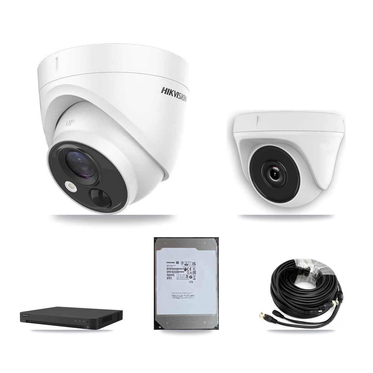 Hikvision 16-Channel 2MP – 5MP CCTV Kit — 6 DS-2CE71H0T 5MP Turret + 2 White HDT-2MP-N20W 2MP Dome Cameras + 14TB Recording - Image 1