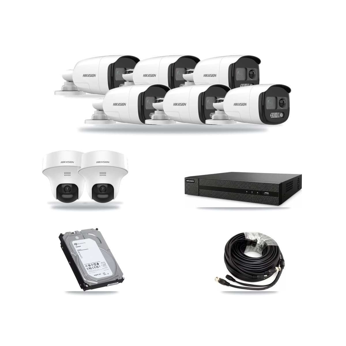 Hikvision 8-Channel 5MP CCTV Kit — 6 DS-2CE12KF3T Bullet + 2 DS-2CE70K0T Turret Cameras + 6TB Recording (DVR-8CH Recorder) - Image 1