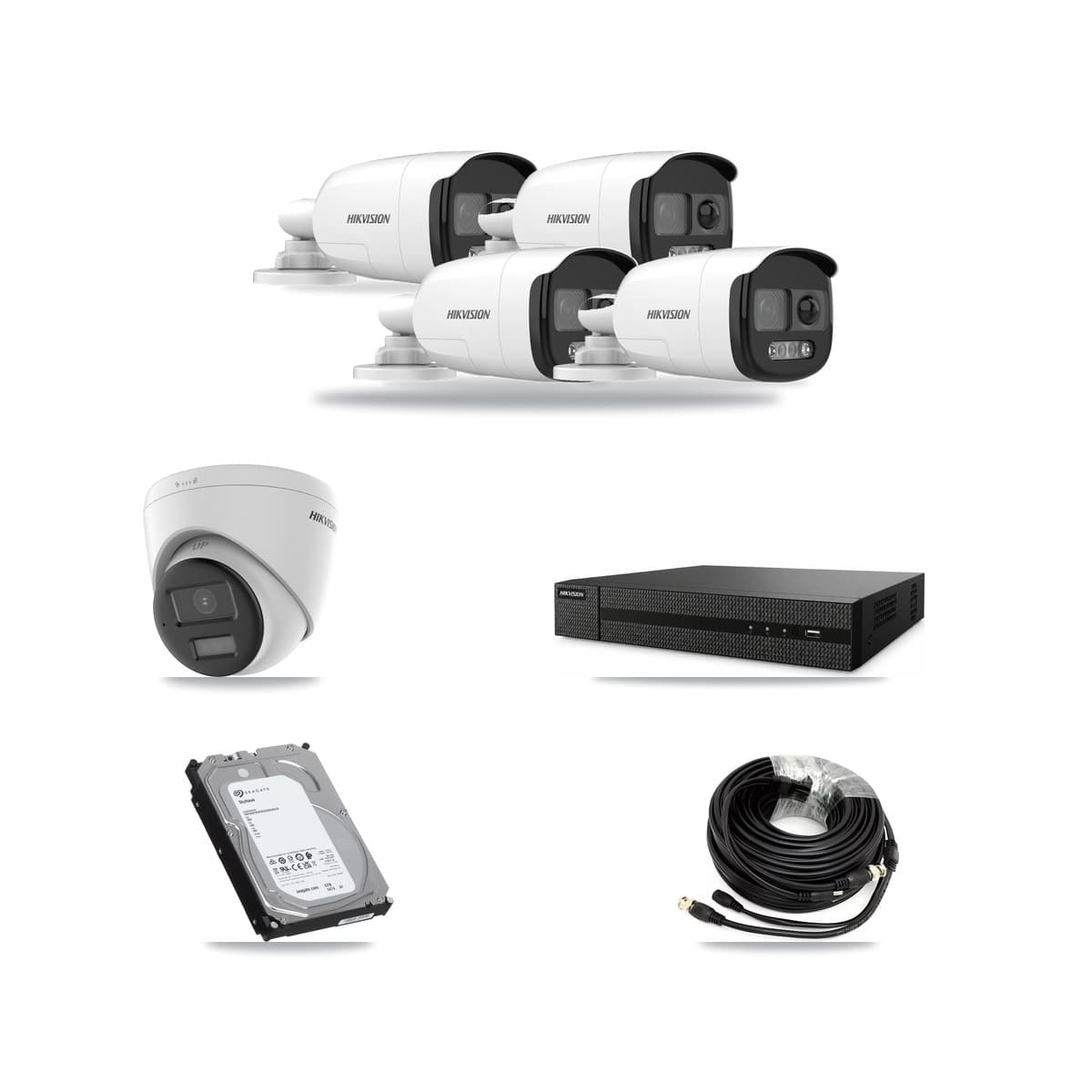 Hikvision 8-Channel 5MP – 4K CCTV Kit — 4 DS-2CE12KF3T 5MP Bullet + 1 DS-2CE78U0T 4K Turret Cameras + 6TB Recording - Image 1