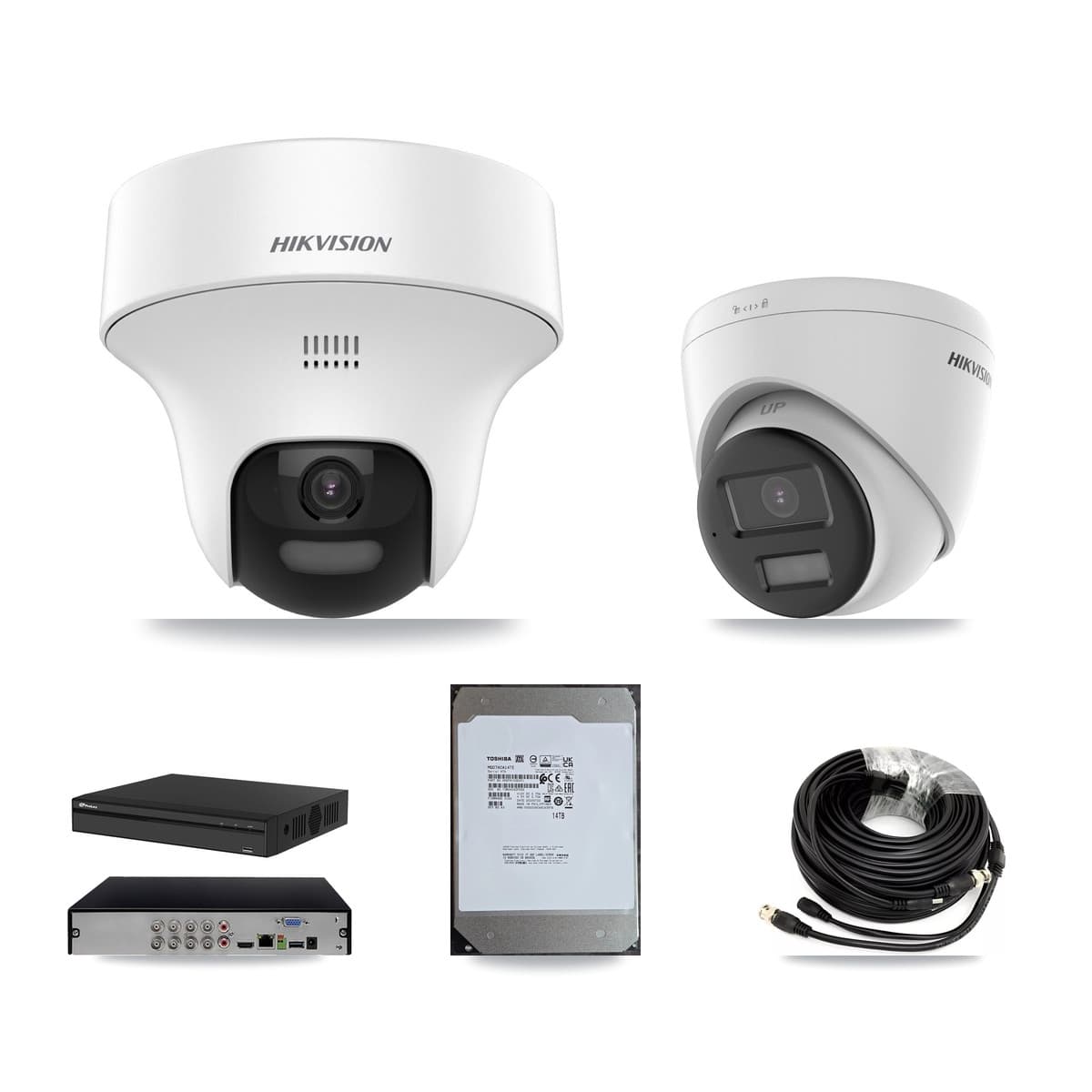 Hikvision & Prolux 8-Channel 5MP CCTV Kit — 6 DS-2CE70K0T + 2 DS-2CE78K0T Turret Cameras + 14TB Recording - Image 1