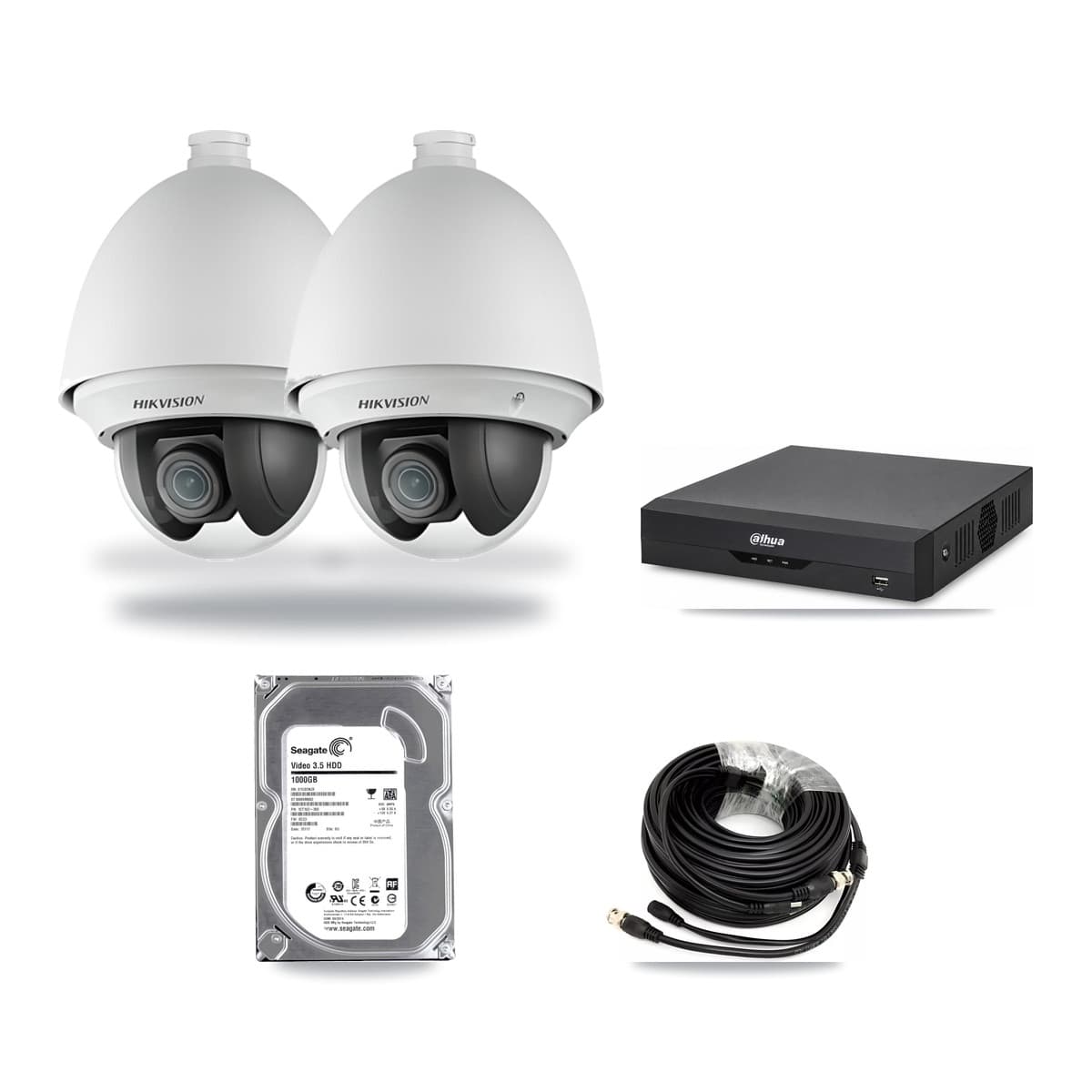 Hikvision & Dahua 4-Channel 2MP CCTV Kit — 2 DS-2AE4225T PTZ Cameras + 1TB Recording - Image 1