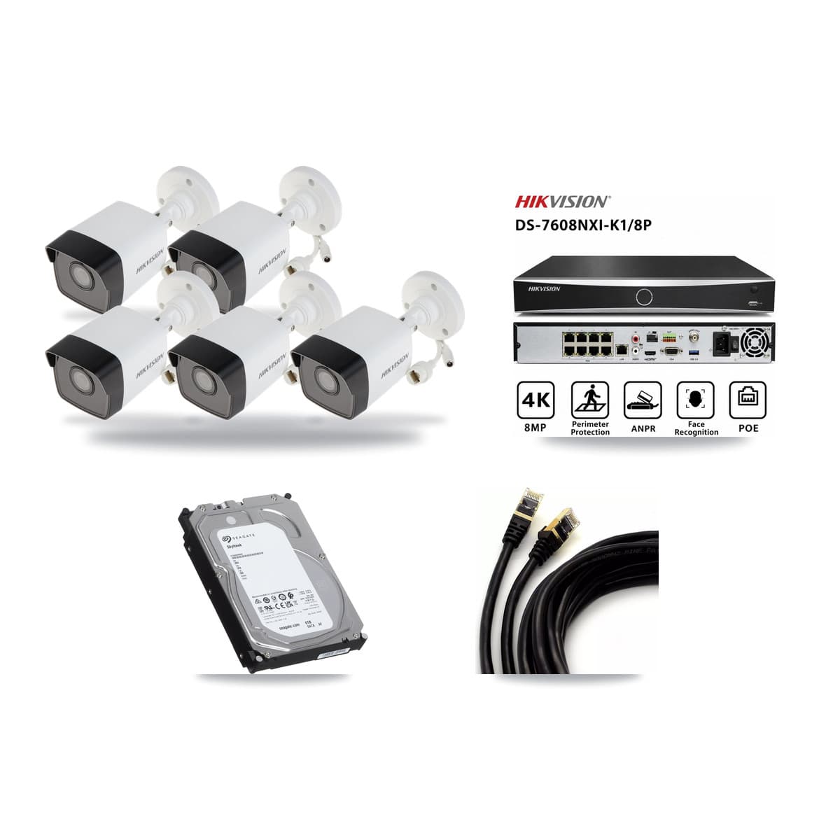 Hikvision 8-channel CCTV kit: 5 cameras (5× 5MP Bullet), 6TB hard drive
