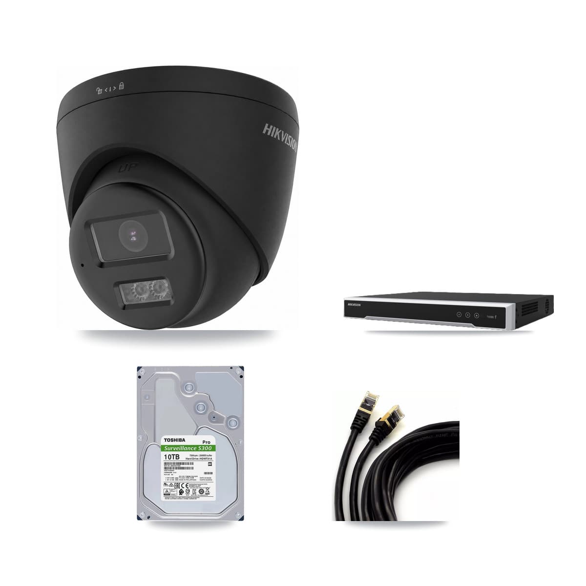 Hikvision 16-Channel 4K CCTV Kit — 8 Black Turret Cameras + 2× 10TB Recording (DS-7616NI-M2 Recorder)