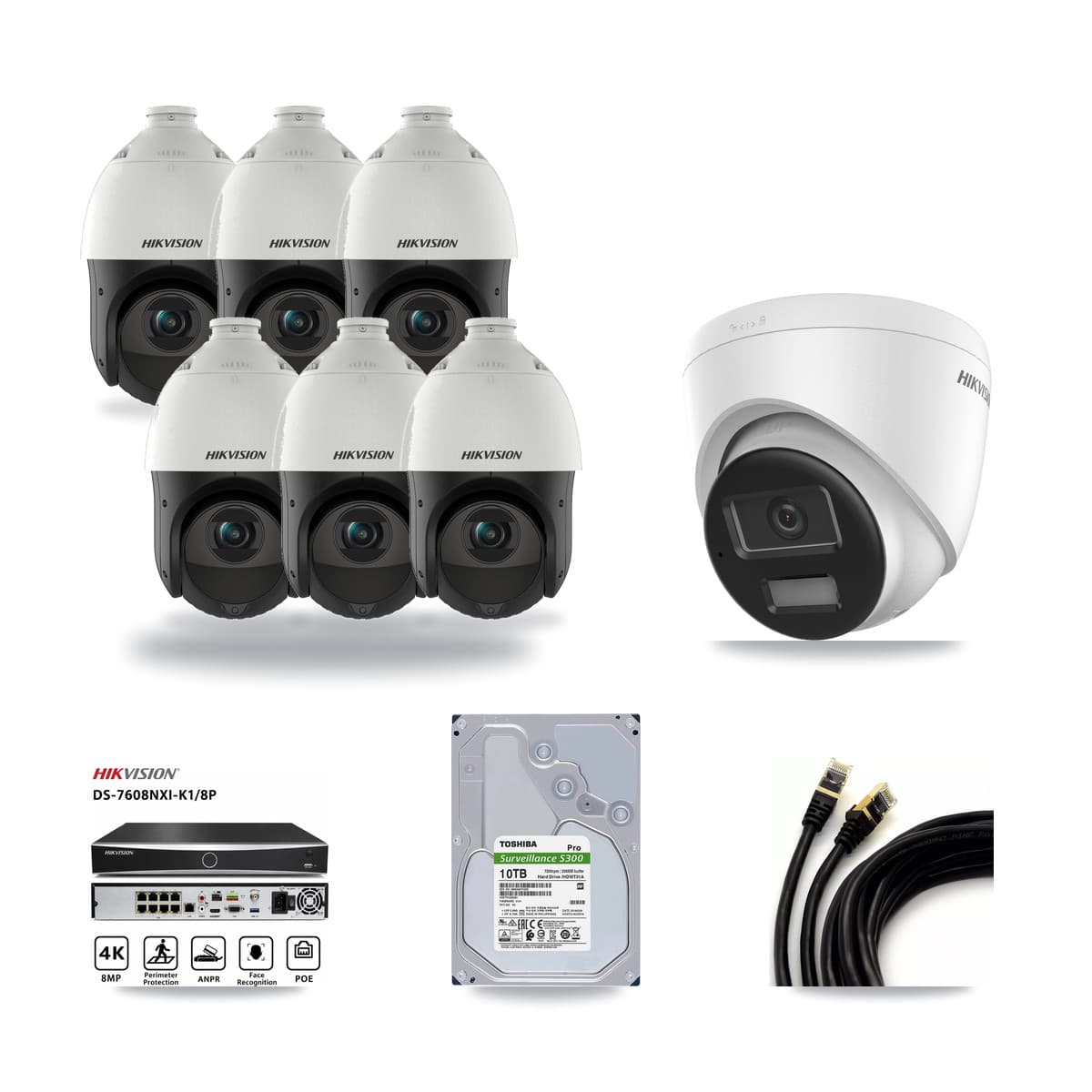 Hikvision 8-Channel 4MP – 4K CCTV Kit — 1 4K Turret + 6 4MP PTZ Cameras + 10TB Recording - Image 1