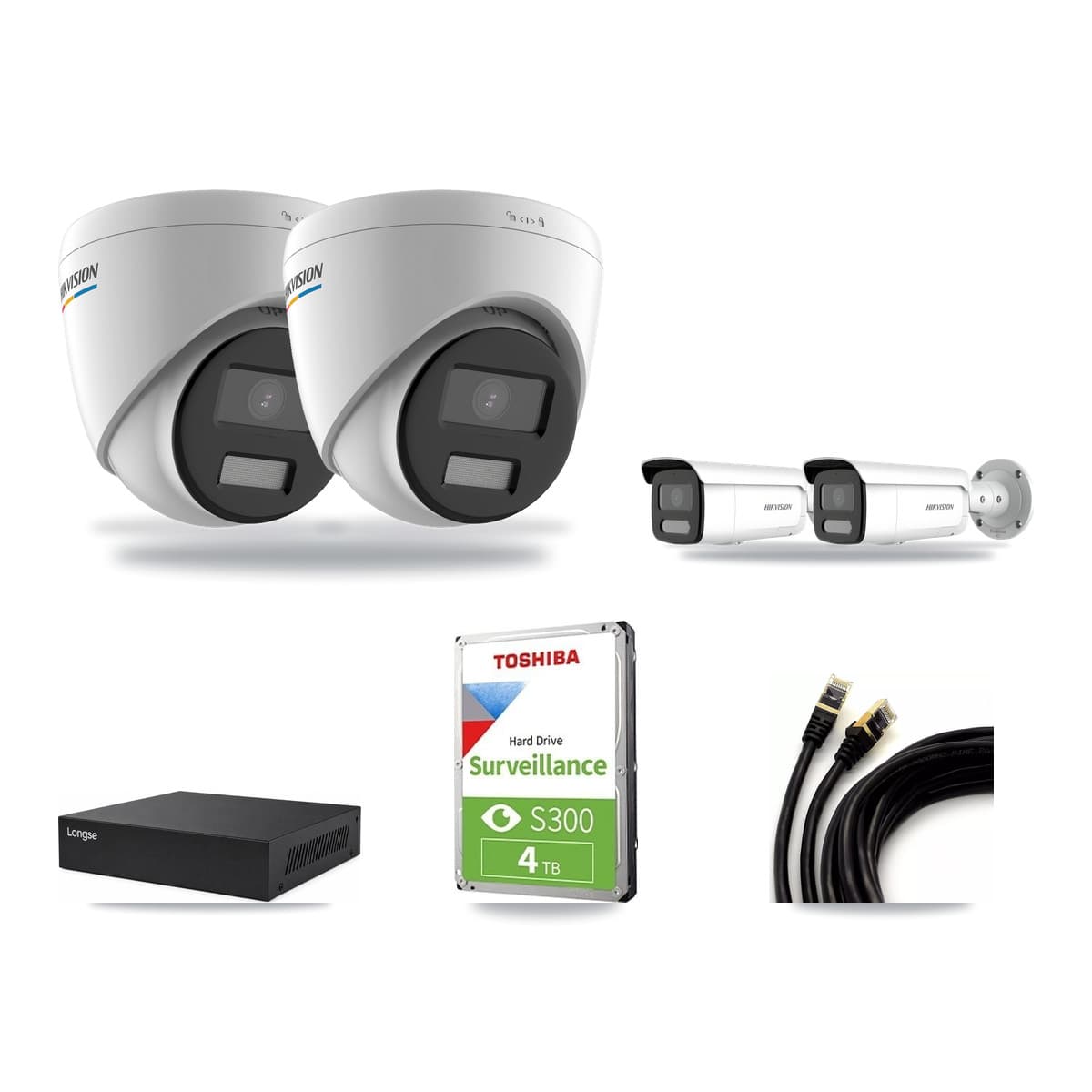 Hikvision & Longse 8-Channel 2MP – 4MP CCTV Kit — 2 2MP Turret + 2 4MP Bullet Cameras + 4TB Recording - Image 1