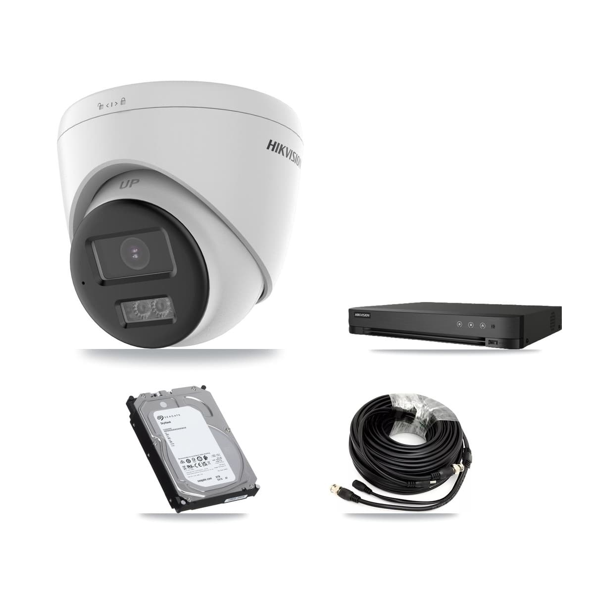 Hikvision 8-Channel 5MP CCTV Kit — 1 DS-2CE78K0T-LPTS + 2 DS-2CE78K0T-LTS Turret Cameras + 6TB Recording (IDS-7208HUHI-M1/E Recorder)