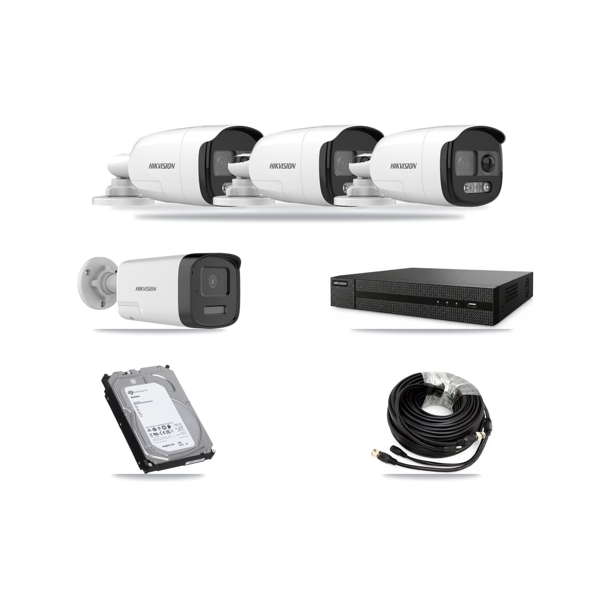 Hikvision 8-Channel 5MP CCTV Kit — 3 DS-2CE12KF3T + 1 DS-2CE17K0T Bullet Cameras + 6TB Recording (DVR-8CH Recorder) - Image 1