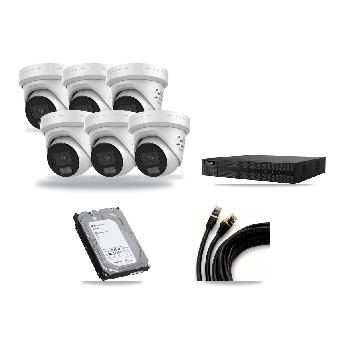 HiLook 8-Channel 4MP CCTV Kit — 6 DS-2CD2347G3 Turret Cameras + 6TB Recording (NVR-108MH-D Recorder) - Image 1