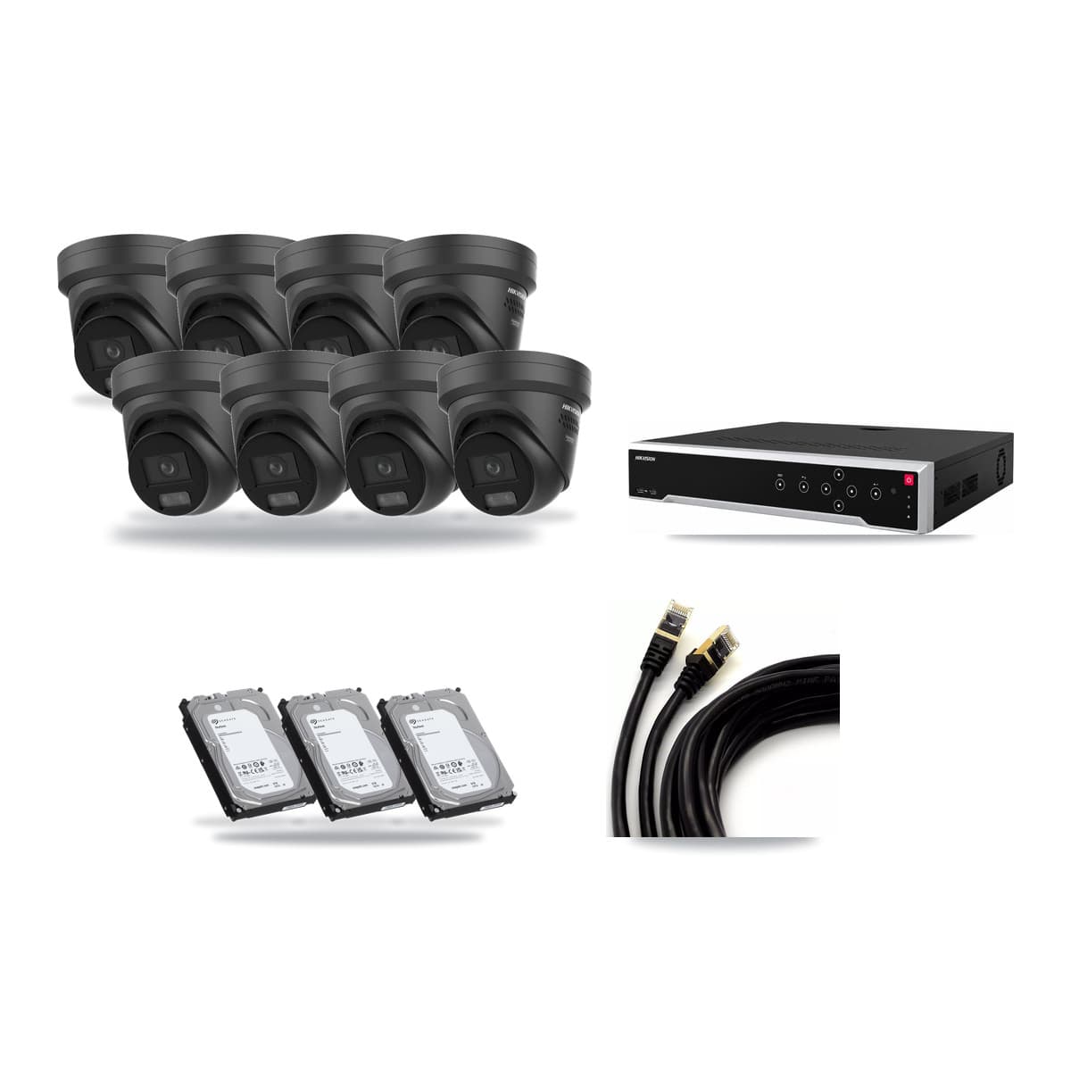 Hikvision 32-Channel 4K CCTV Kit — 8 Black DS-2CD2387G3 Turret Cameras + 3× 6TB Recording - Image 1