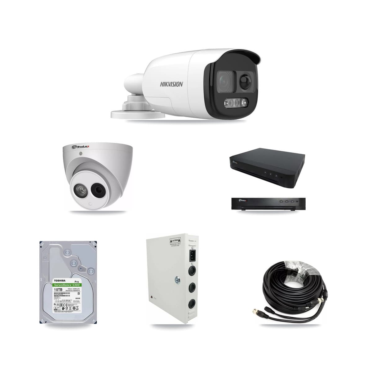 Hikvision & Prolux 16-Channel 4MP – 5MP CCTV Kit — 11 DS-2CE12KF3T 5MP Bullet + 1 PXC-612C4W-A 4MP Turret Cameras + 10TB Recording (PXD-8216 Recorder)