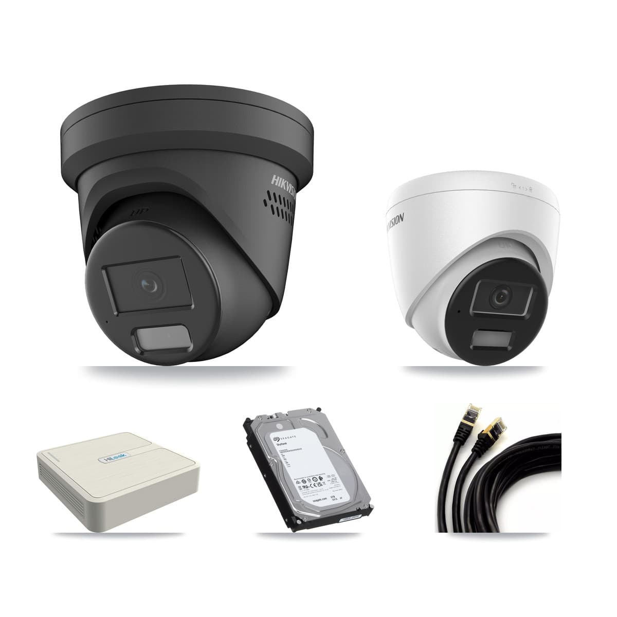 Hikvision & HiLook 8-Channel 4MP CCTV Kit — 1 DS-2CD1343G2 + 4 DS-2CD2347G2 Turret Cameras + 6TB Recording
