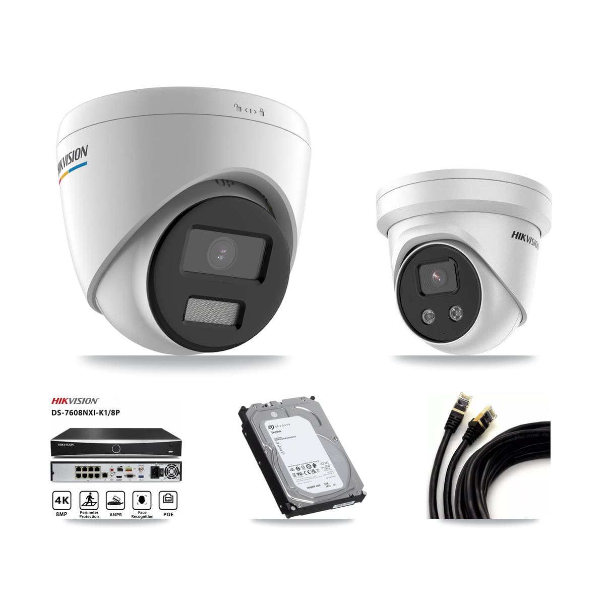 Hikvision 8-Channel 2MP – 5MP CCTV Kit — 3 2MP + 3 5MP Turret Cameras + 6TB Recording (DS-7608NXI Recorder)