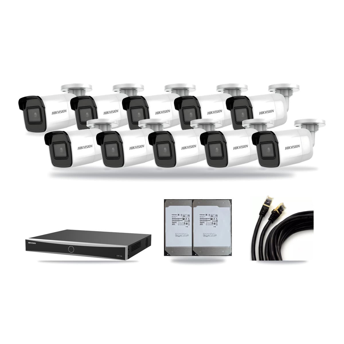 Hikvision 16-Channel 4K CCTV Kit — 10 Bullet Cameras + 2× 14TB Recording (DS-7616NXI Recorder) - Image 1