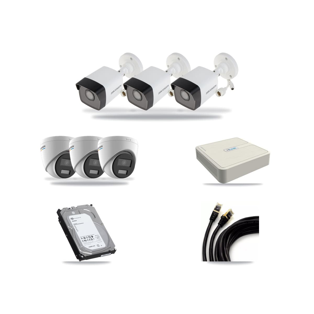 Hikvision & HiLook 8-Channel 2MP – 5MP CCTV Kit — 3 5MP Bullet + 3 2MP Turret Cameras + 6TB Recording (NVR-108H-D Recorder) - Image 1