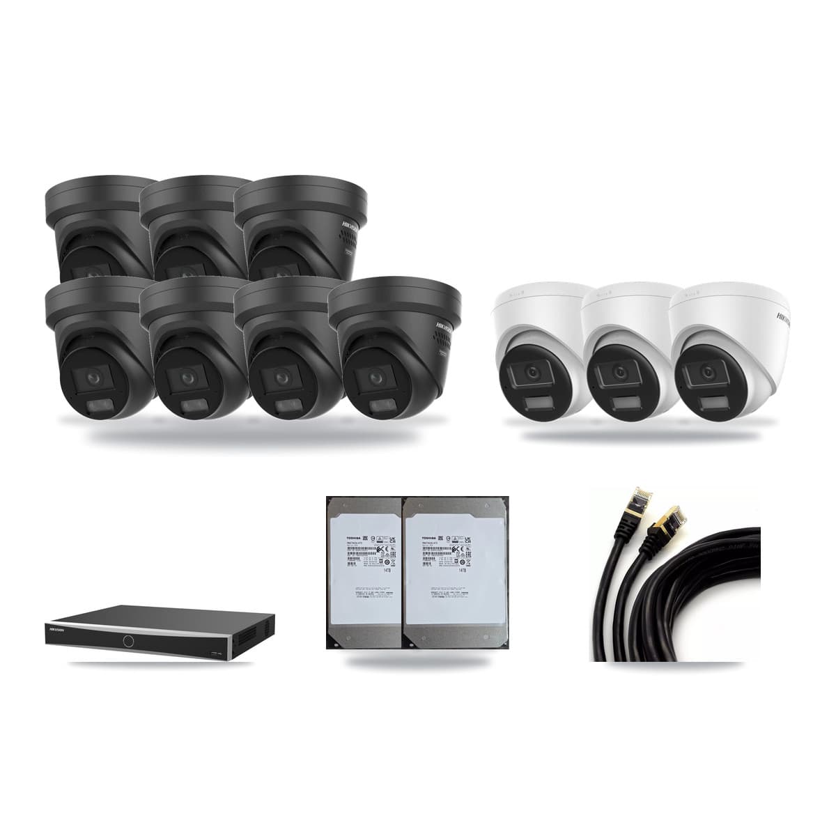 Hikvision 16-Channel 4K CCTV Kit — 3 DS-2CD1383G2 + 7 DS-2CD2387G3 Turret Cameras + 2× 14TB Recording - Image 1