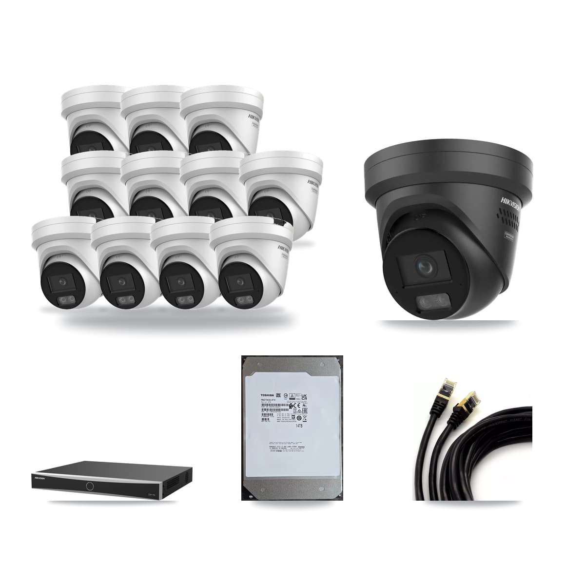 Hikvision 16-Channel 4K CCTV Kit — 11 + 1 Black Turret Cameras + 14TB Recording - Image 1