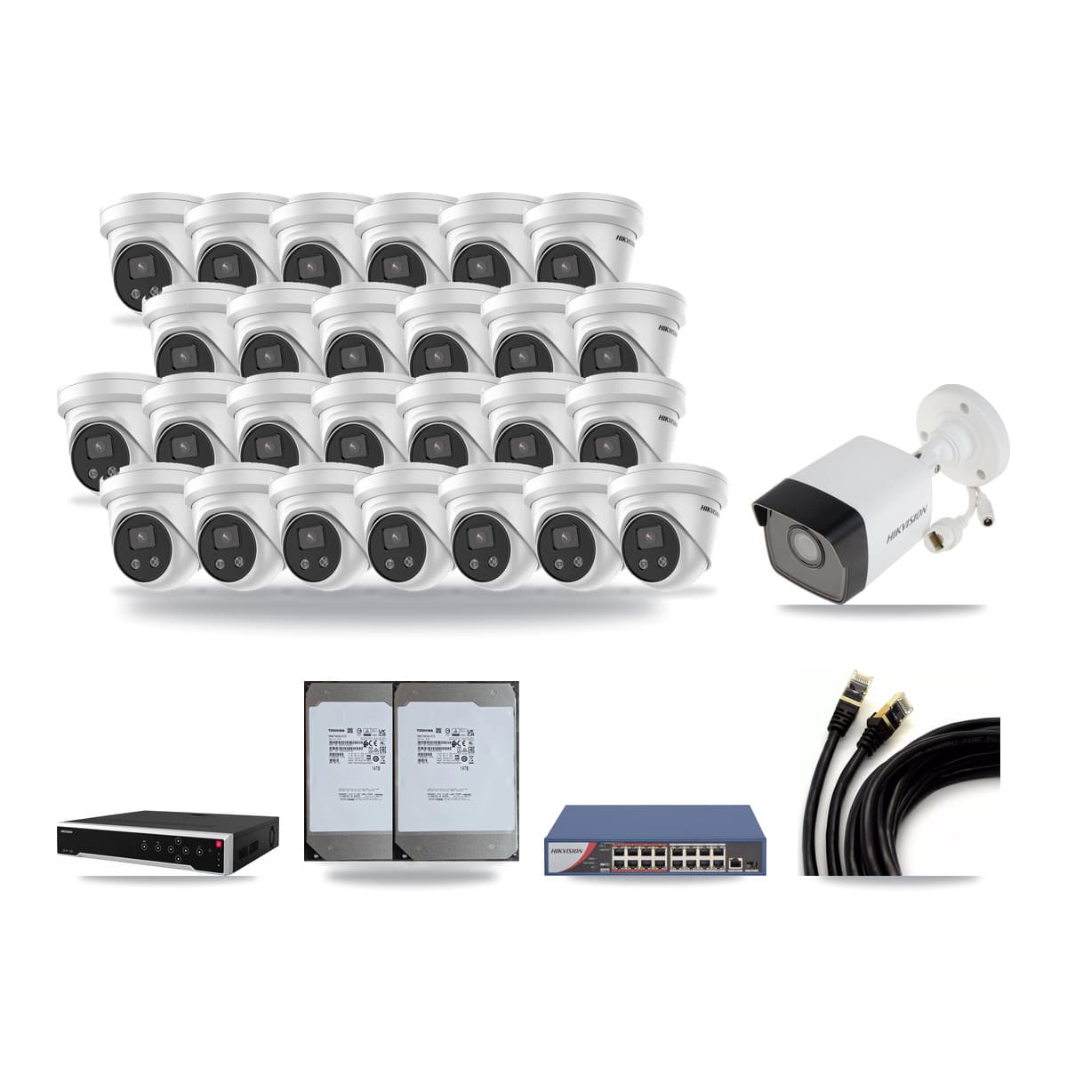 Hikvision 32-Channel 5MP CCTV Kit — 1 Bullet + 26 Turret Cameras + 2× 14TB Recording - Image 1