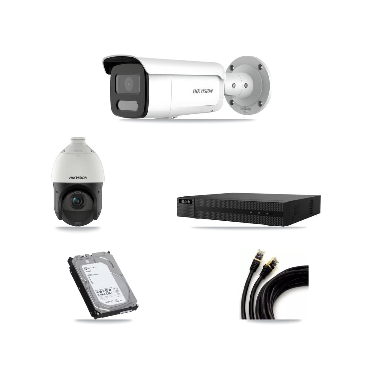 Hikvision & HiLook 8-Channel 4MP CCTV Kit — 5 Bullet + 1 PTZ Cameras + 6TB Recording (NVR-108MH-D Recorder)