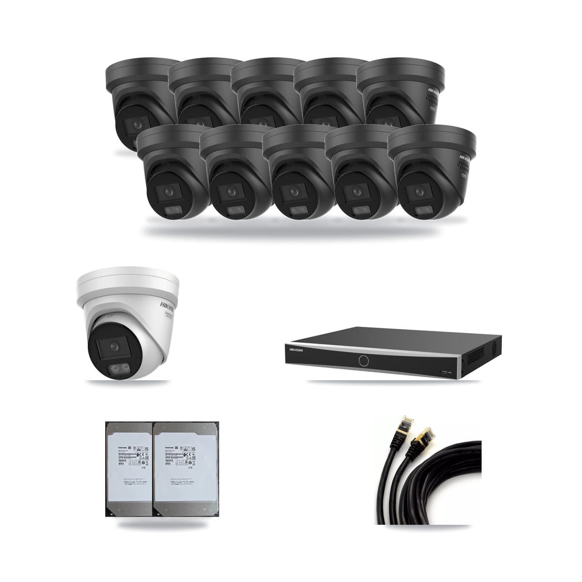Hikvision 16-Channel 4K CCTV Kit — 1 + 10 Black Turret Cameras + 2× 14TB Recording - Image 1