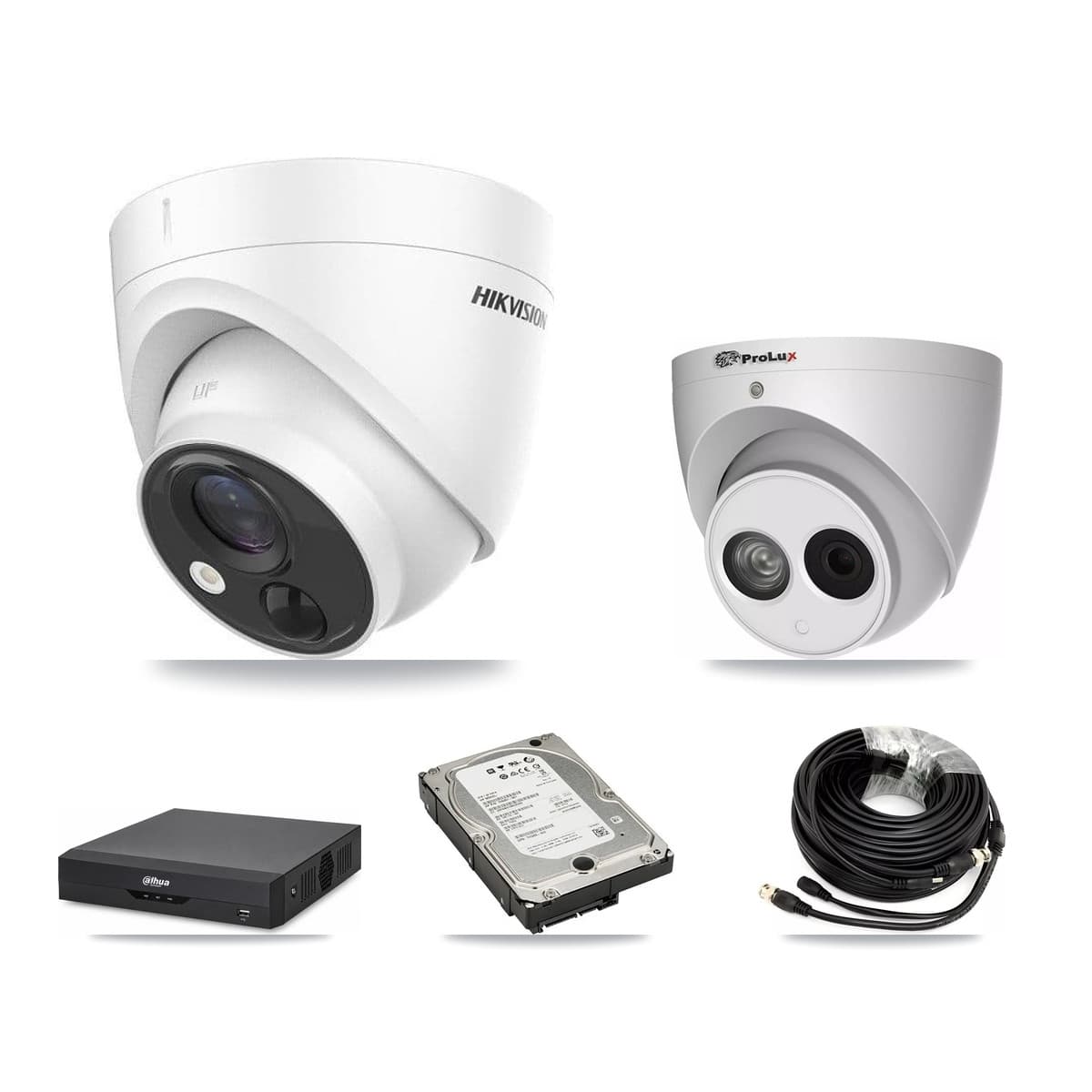 4-Channel 4MP – 5MP CCTV Kit — 3 DS-2CE71H0T 5MP + 1 PXC-612C4W-A 4MP Turret Cameras + 5TB Recording