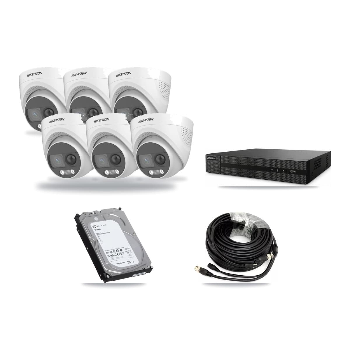 Hikvision 8-Channel 5MP CCTV Kit — 6 DS-2CE72KF3T Turret Cameras + 6TB Recording (DVR-8CH Recorder) - Image 1