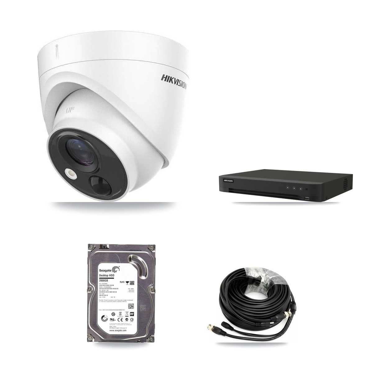 Hikvision 8-Channel 5MP CCTV Kit — 6 DS-2CE71H0T-PIRLO Turret Cameras + 2TB Recording (IDS-7208HUHI-M1/XT Recorder)