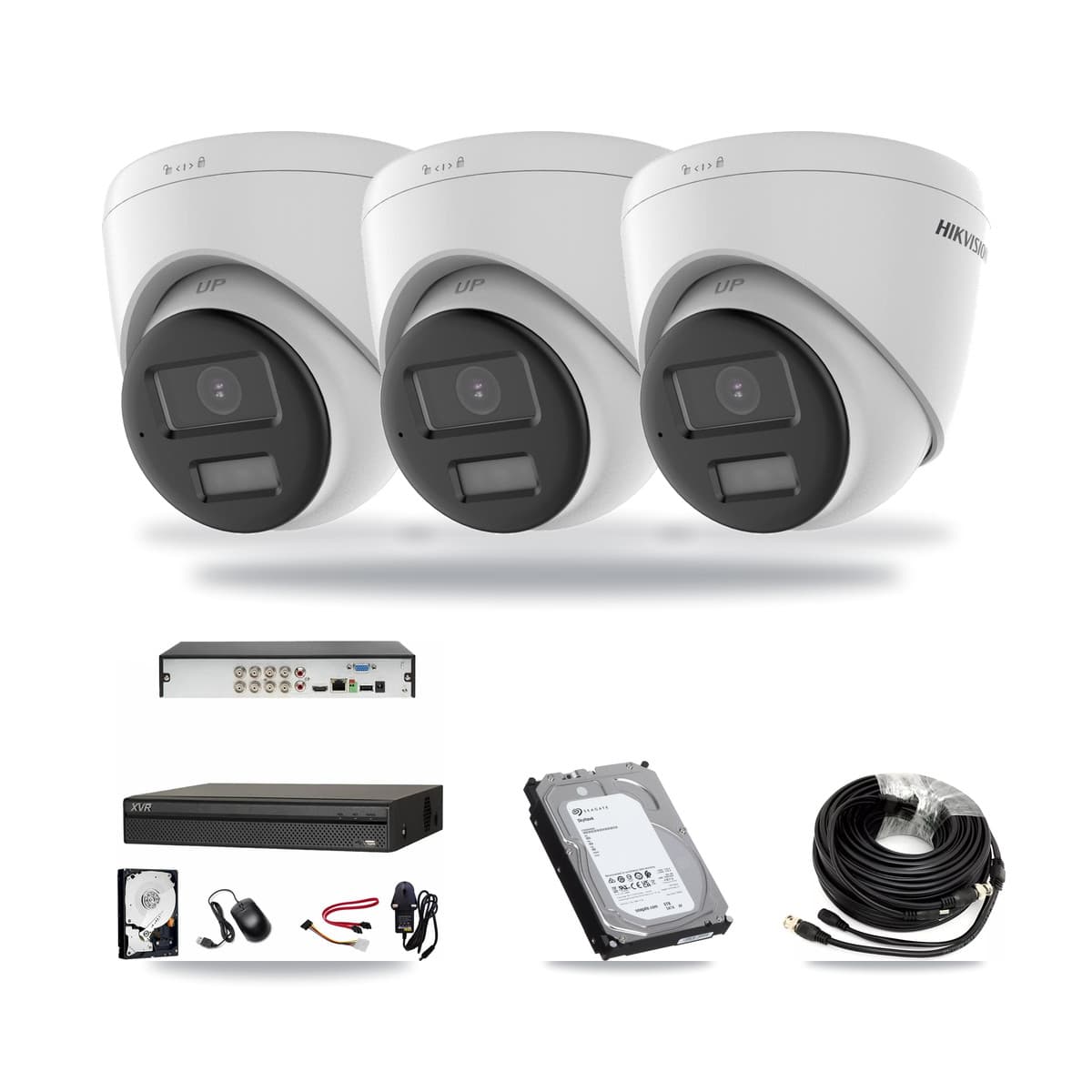 Hikvision & Dahua 8-Channel 5MP CCTV Kit — 3 DS-2CE78K0T-LPTS Turret Cameras + 6TB Recording (XVR-3108AD-4K Recorder) - Image 1