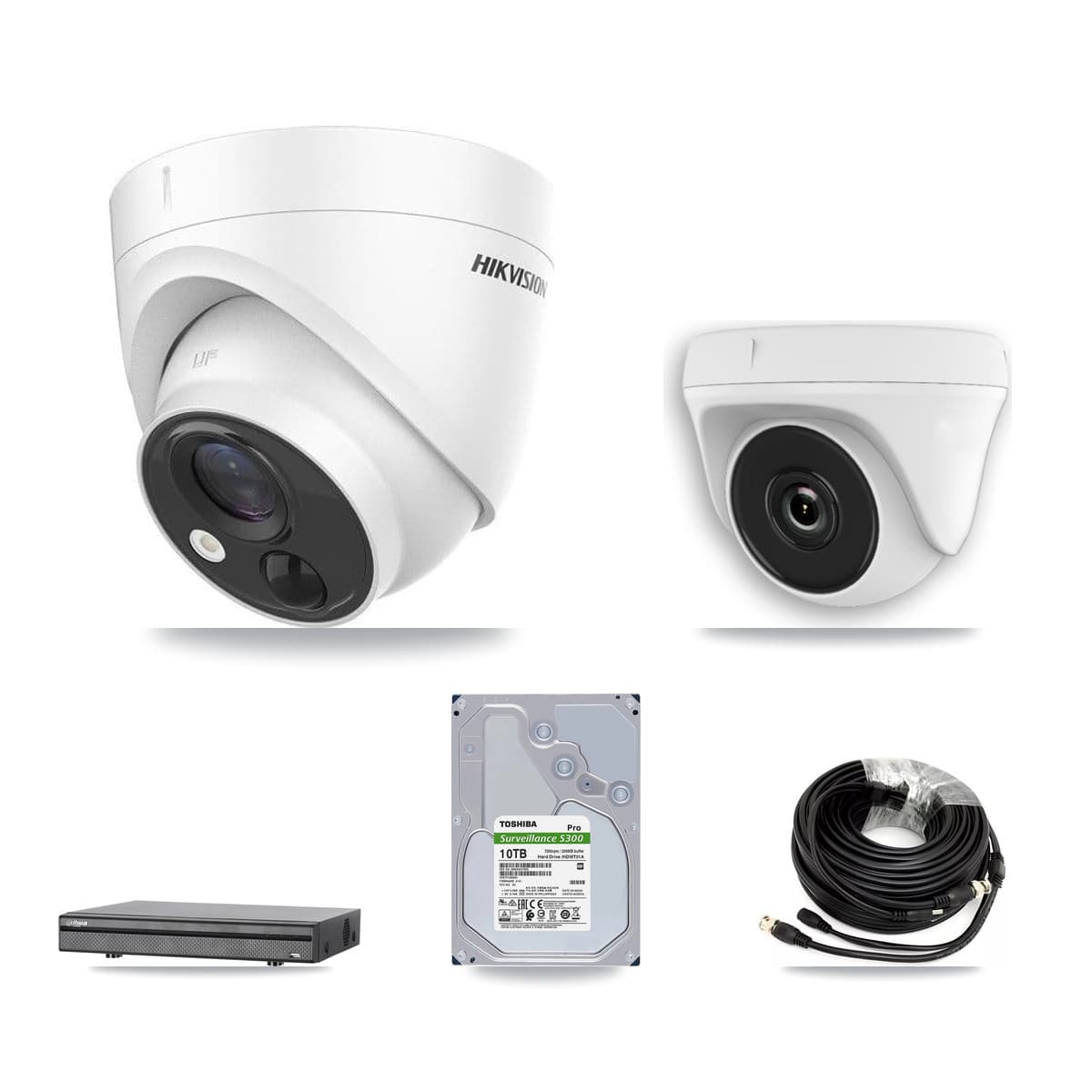 Hikvision & Dahua 8-Channel 2MP – 5MP CCTV Kit — 7 DS-2CE71H0T 5MP Turret + 1 White HDT-2MP-N20W 2MP Dome Cameras + 10TB Recording (DH-XVR5108H Recorder) - Image 1