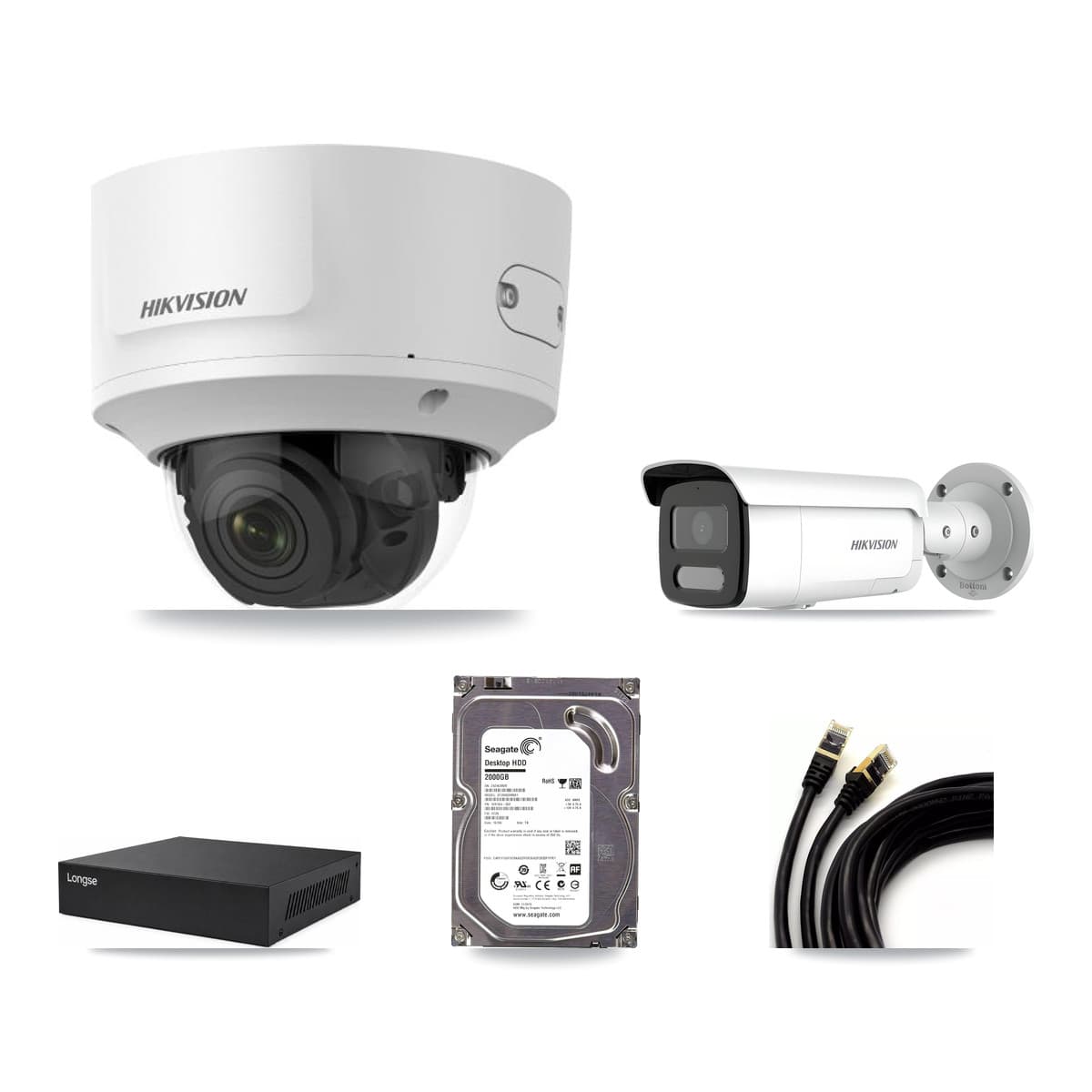 Hikvision & Longse 8-Channel 2MP – 4MP CCTV Kit — 1 2MP Dome + 1 4MP Bullet Cameras + 2TB Recording - Image 1