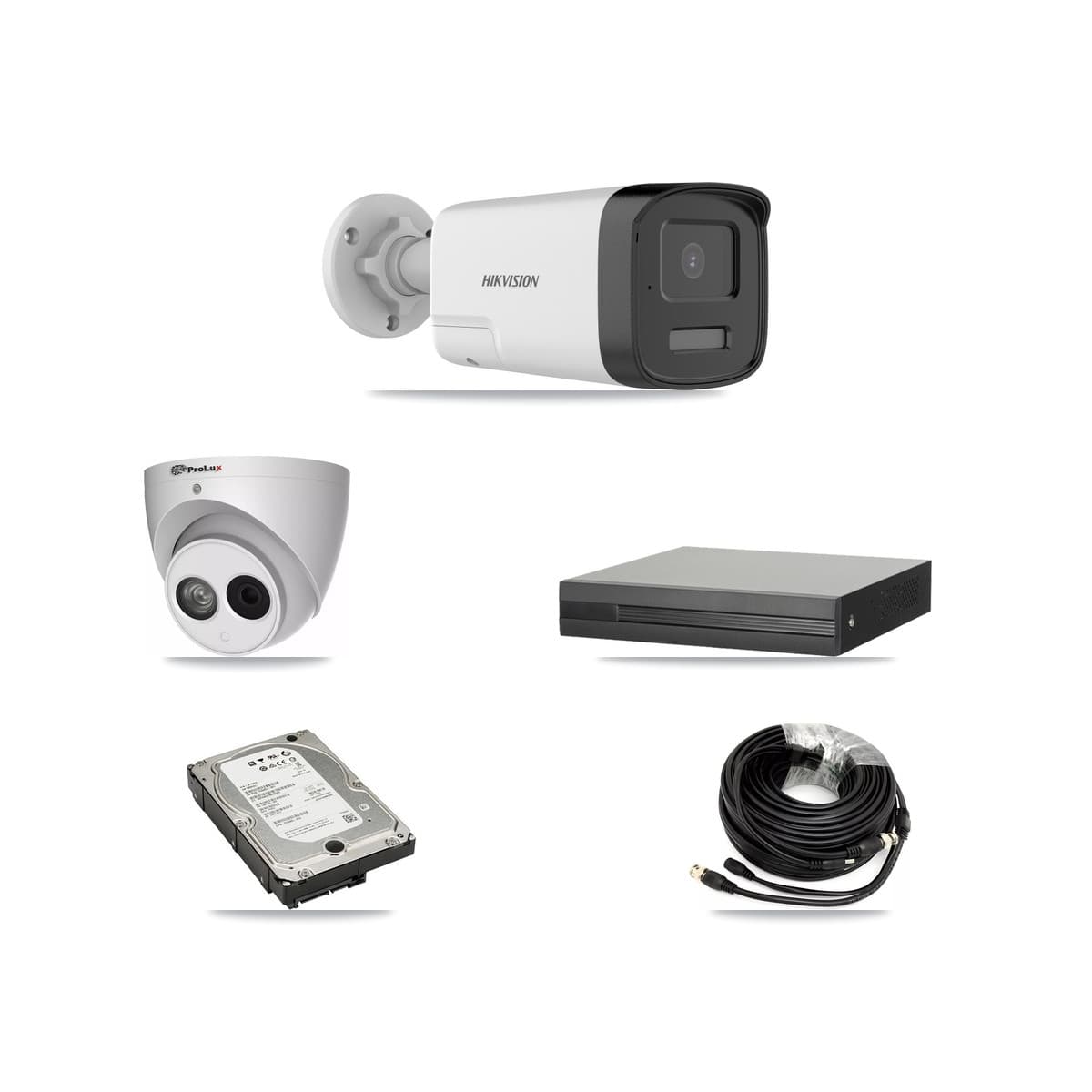 Hikvision & Prolux 16-Channel 4MP – 5MP CCTV Kit — 3 DS-2CE17K0T 5MP Bullet + 1 PXC-612C4W-A 4MP Turret Cameras + 5TB Recording (XVR-3116HS Recorder)