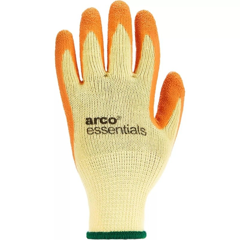Arco Essentials Safety GripLatex-Coated Work Gloves Yellow/Orange Size 9 / L