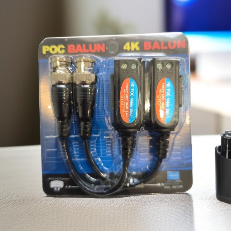 8MP 4K Passive PoC CCTV Video Balun BNC Screw Terminal