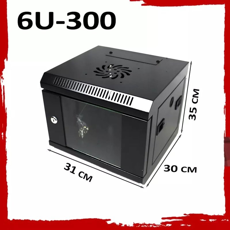 6U 19" Wall Mounted Data Network Cabinet 600×300mm Lockable Black - Image 1
