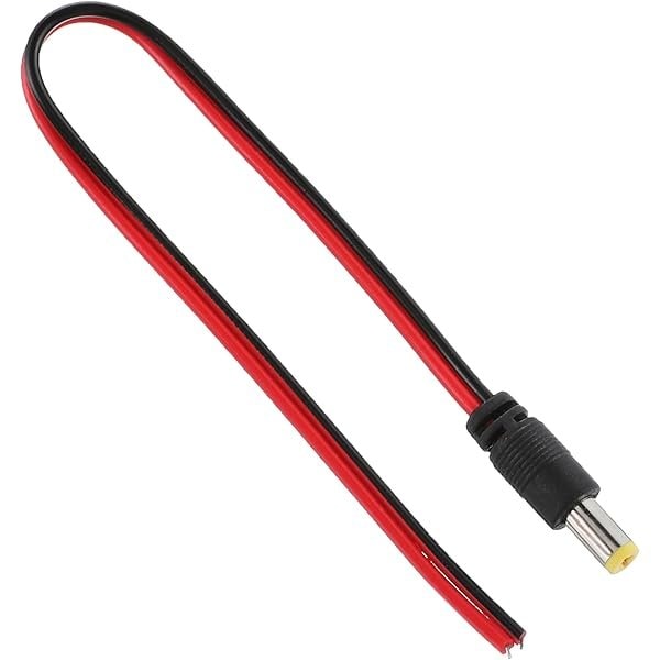 DC Male Red & Black Power Pigtail 50cm 5.5x2.1mm Barrel Plug CCTV - Image 1
