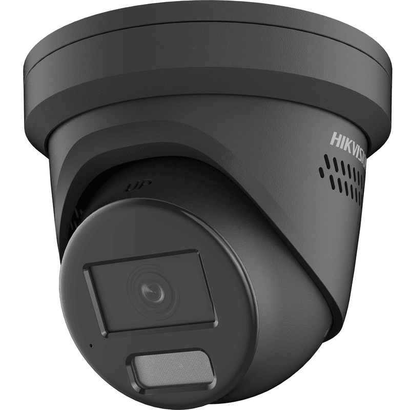 Hikvision DS-2CD2347G2-LSU/SL 4MP ColorVu turret camera, black, front angle view