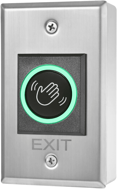 No Touch Exit Button ( With Backplate ) Hands-Free Door Release Switch with LED Indicator - Surface Mount with Infrared Technology - Brushed Stainless Steel - Image 1