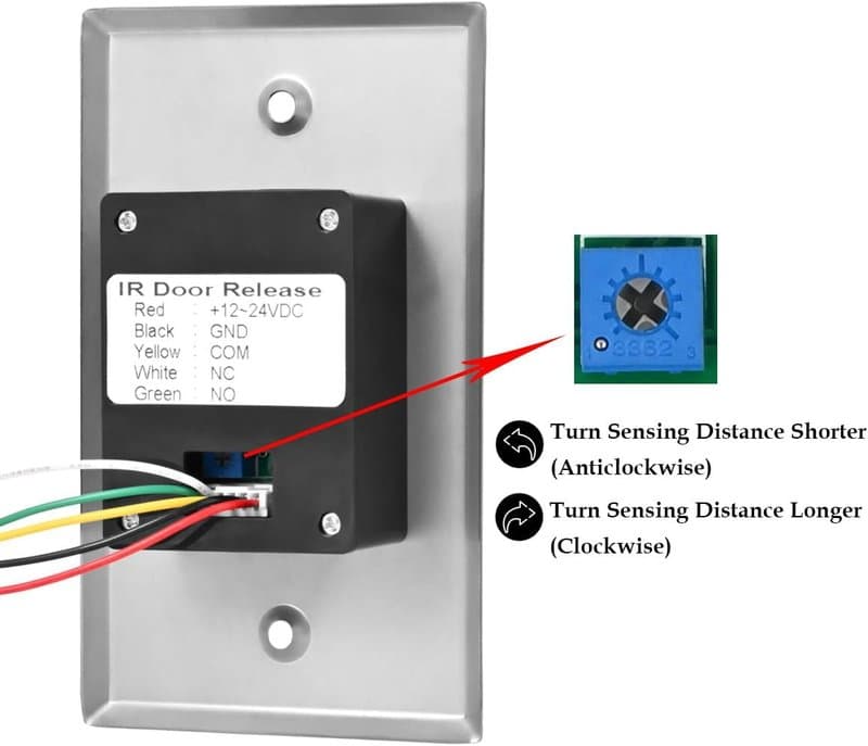 No Touch Exit Button with Backplate, Rectangular - Hands-Free Infrared Door Release Switch with LED Indicator, Surface Mount, Brushed Stainless Steel
