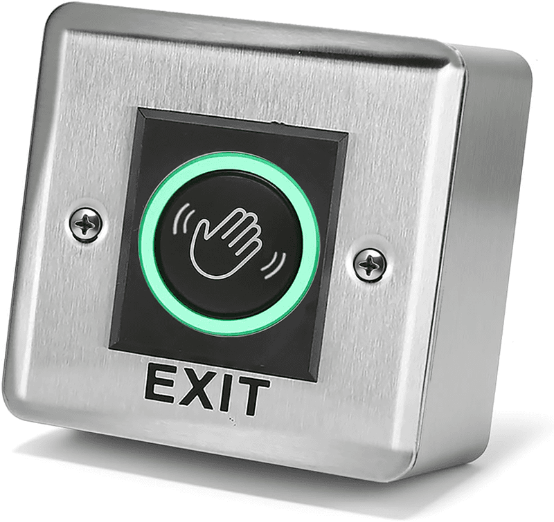 No Touch Exit Button ( With Backplate ) Hands-Free Door Release Switch with LED Indicator - Surface Mount with Infrared Technology - Brushed Stainless Steel - Image 1