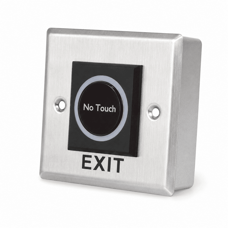 No Touch Exit Button with Backplate, Square - Hands-Free Infrared Door Release Switch with LED Indicator, Surface Mount, Brushed Stainless Steel