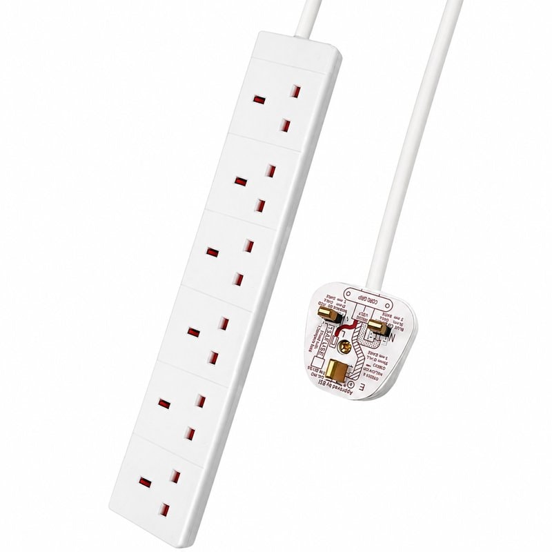 6 Way Power Extension Lead 5m UK Mains Socket Strip - Image 1