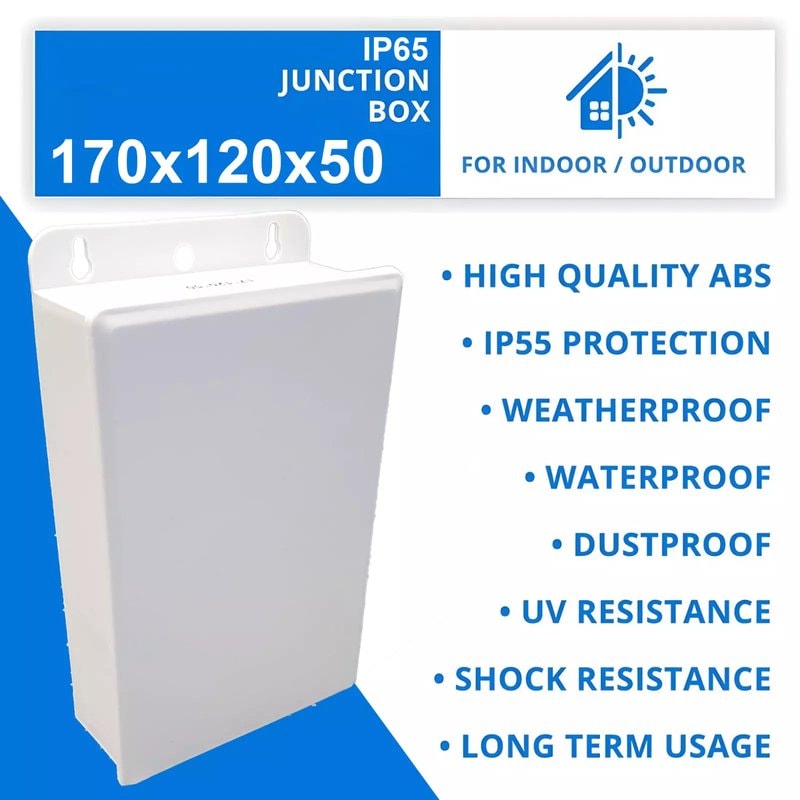 IP65 Waterproof Outdoor Junction Box - PVC Adaptable Enclosure (170x120x50mm, Grey)