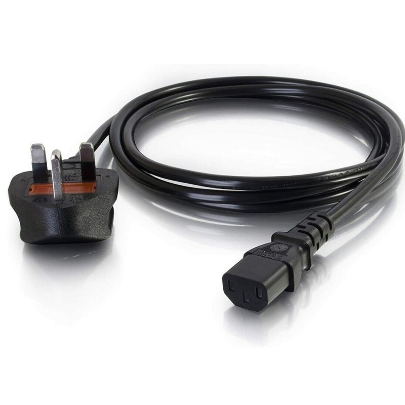 IEC C13 kettle lead with UK BS1363 fused plug and female C13 connector, 1.5m H05VV-F cable, black PVC sheath